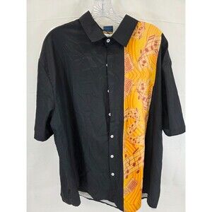Aloha Innovation Art Exploration Mens XL Music Notes Black/yellow Button Shirt